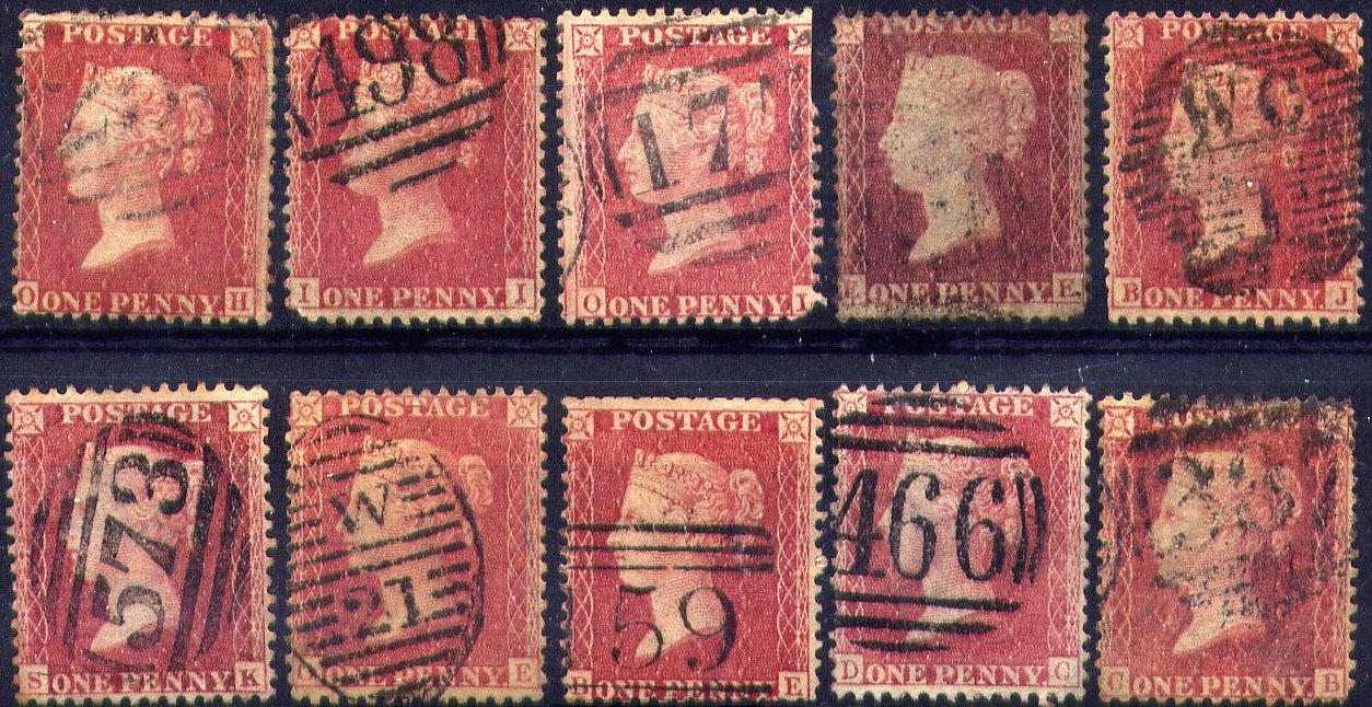 1857 1d Rose-red selection