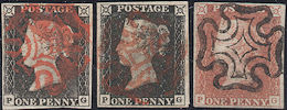 1840 1d Grey-black/Intense Black/1841 Red-brown Plate 1a/1b 'PG' Matched trio