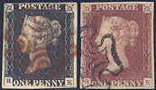 1840 1d Black/Red Plate 1b 'RE' matched