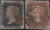 1840 1d Black/1841 1d Red Plate 9 'MJ' matched pair