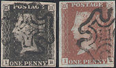 1840/41 1d Greyish-black/Red-brown Plate 11 'ID' matched pair