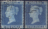 1857 2d Blue SG35/36a Plate 6 'OF'