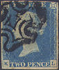1840 2d Pale Blue Plate 2 'KL'