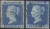 1849/54 2d Blue Plate 4 'FE'