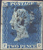 1840 2d Blue Plate 1 'FD'