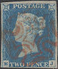 1840 2d Pale Blue Plate 1 'MJ'