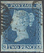 1849 2d Deep Full Blue ES15 Plate 4 'QK'
