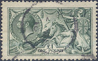 1913 £1 Dull Blue-green 'Seahorse' SG404
