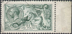 1913 £1 Dull Blue-Green 'Seahorse' SG404