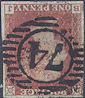 1852 1d Red Plate 151 'BJ' Watermark Inverted
