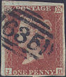 1853 1d Red Plate 175 'JH'