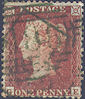 1855 1d Red-brown C2uc Plate 202 'GE' Green Cancel