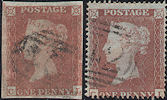 1853/54 1d Red/Plum Plate 173 'CL' Rare Matched Pair