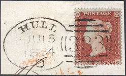 1854 1d Red C1va Plate 170 'NG' Hull Spoon piece
