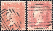 1856 1d Orange-brown on blued and Pale Rose-red on White paper C8(5)/C10(3) Plate 48 'QD'