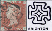1845 1d Red Plate 53 'DI' Late Use Brighton MX