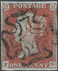 1844 1d Red Plate 48 'FG' Constant Varieties, Late Use Maltese Cross