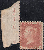 1856 1d Red-brown/White paper C8A Plate 38 'MA' Mint